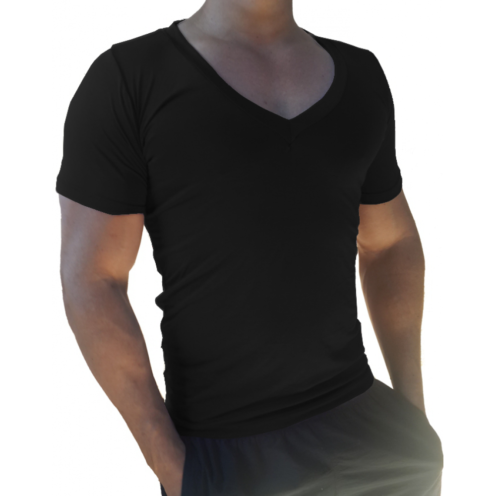 camisa preta gola v png