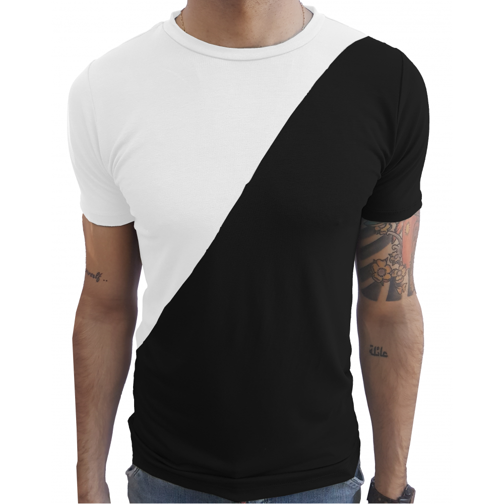 camisa preta e branca masculina