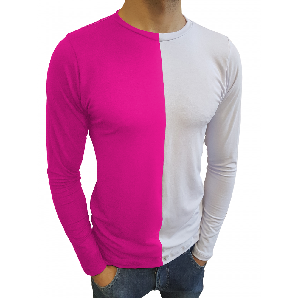 blusa metade rosa metade azul