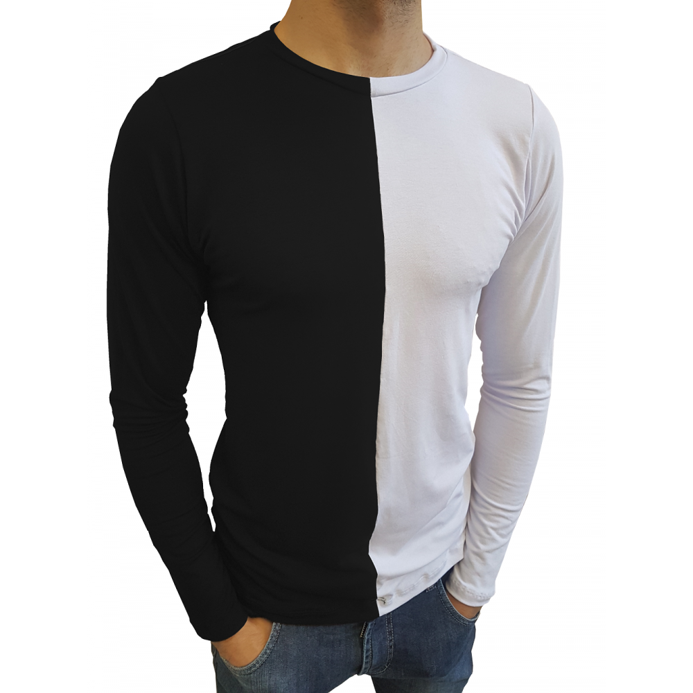 camisa preta e branca masculina
