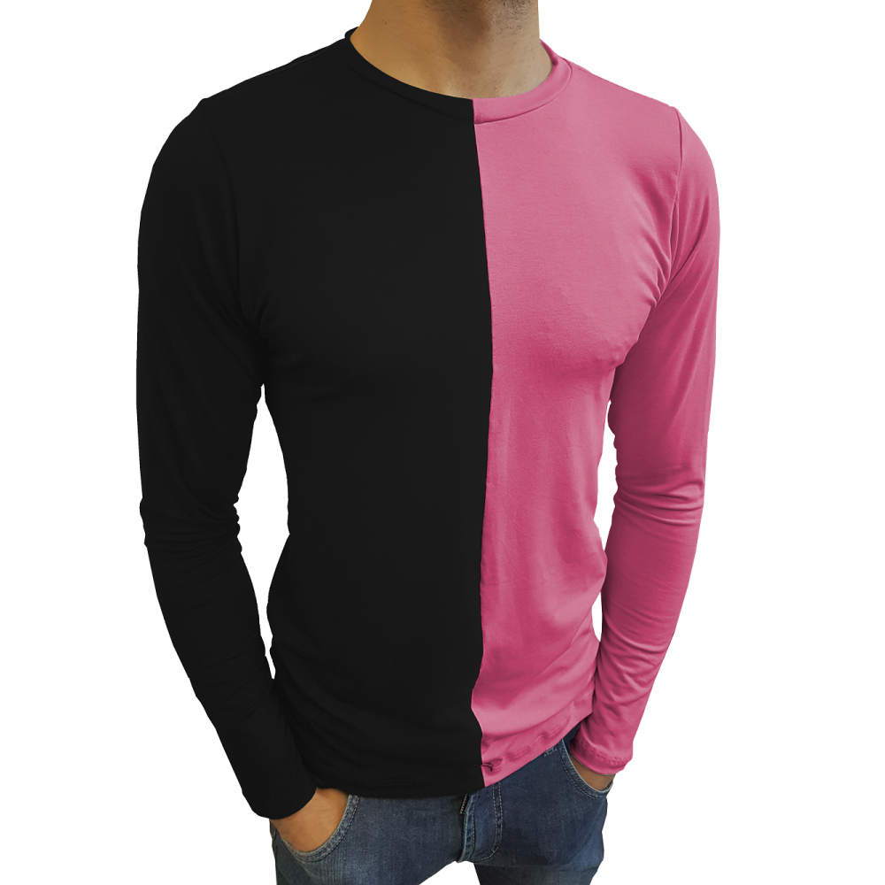 blusa metade rosa metade azul