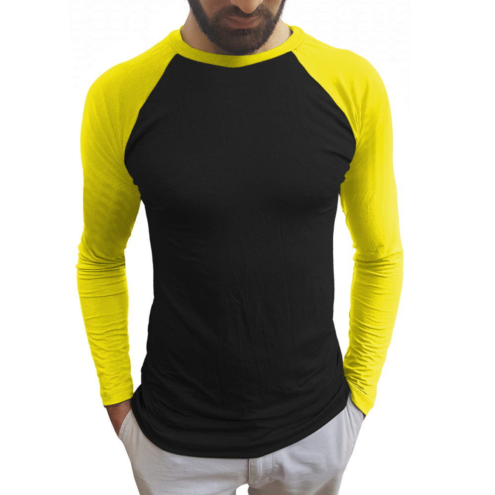 blusa branca com manga amarela