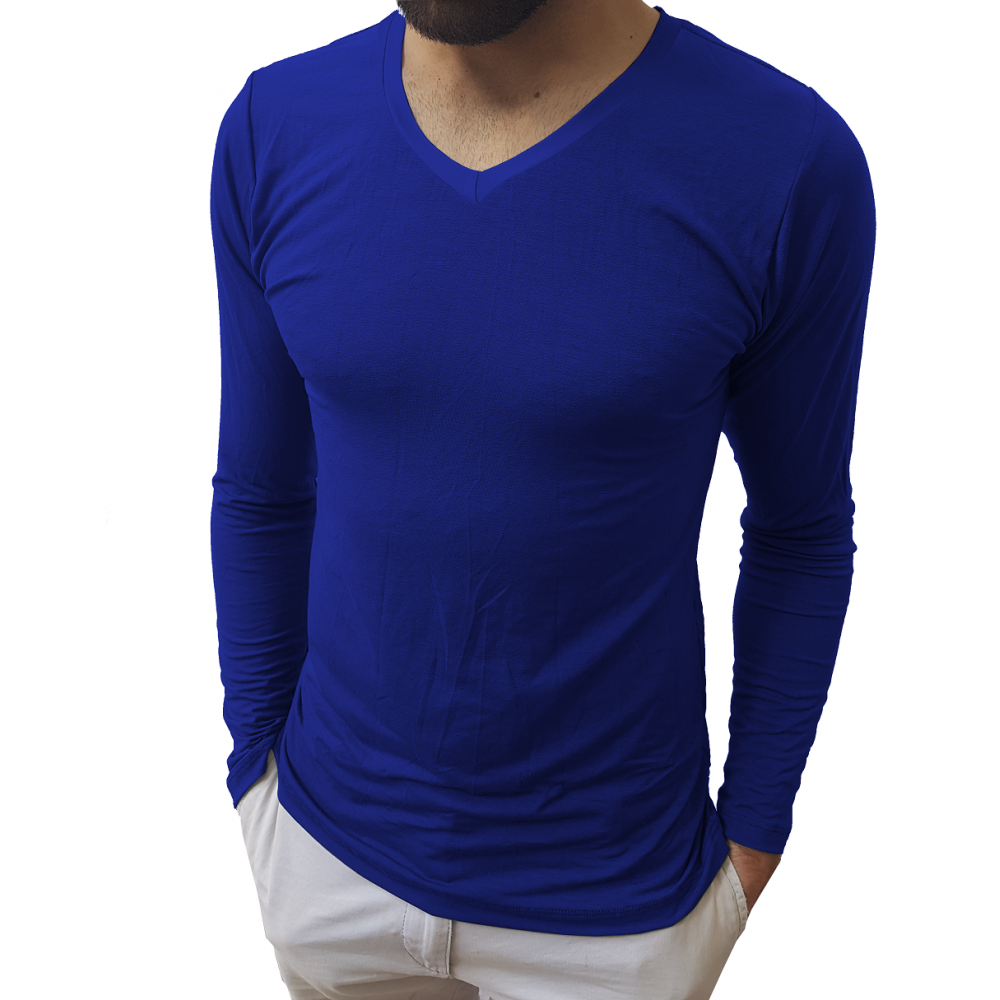 camiseta masculina manga longa gola v