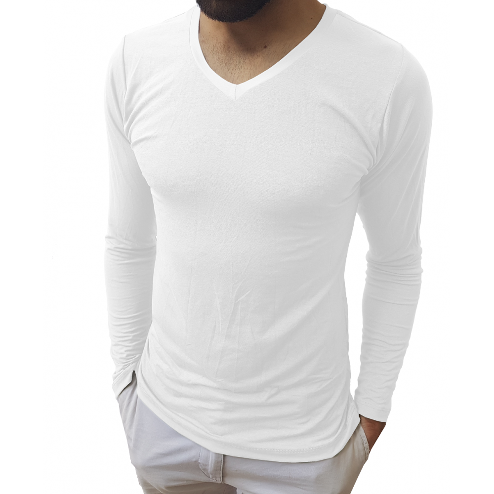 camiseta gola v manga longa