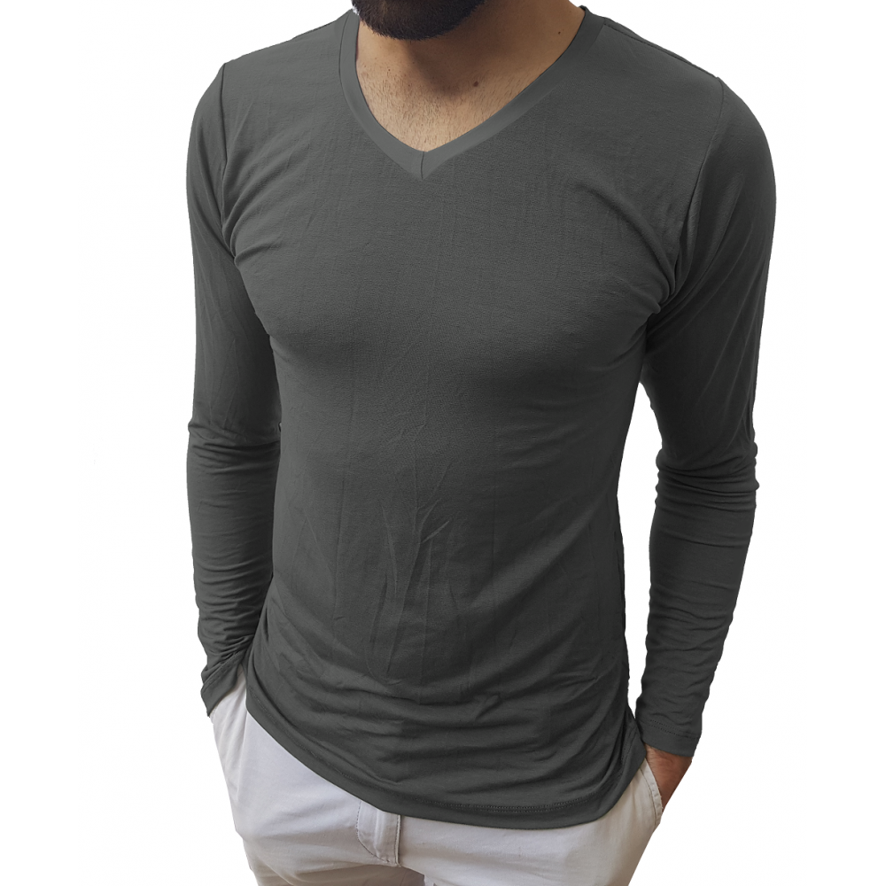 camiseta gola v manga longa