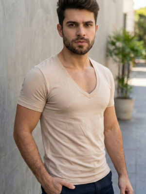 Camiseta Masculina Gola V Cavada Manga Curta