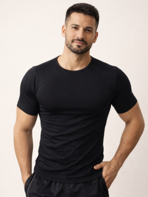 Camiseta Preta Redonda de vies manga curta Sjons