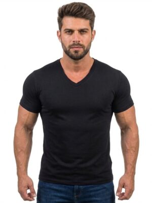 Camiseta Masculina 100%algodão preto gola v media