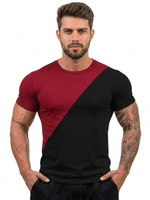 Camiseta-masculina-careca-duas-cores-manga curta-0054-vermelho-preto
