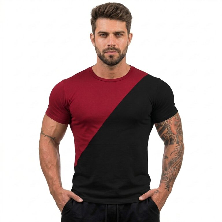 Camiseta-masculina-careca-duas-cores-manga curta-0054-vermelho-preto