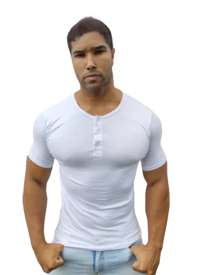 Camiseta masculina henley manga curta branca