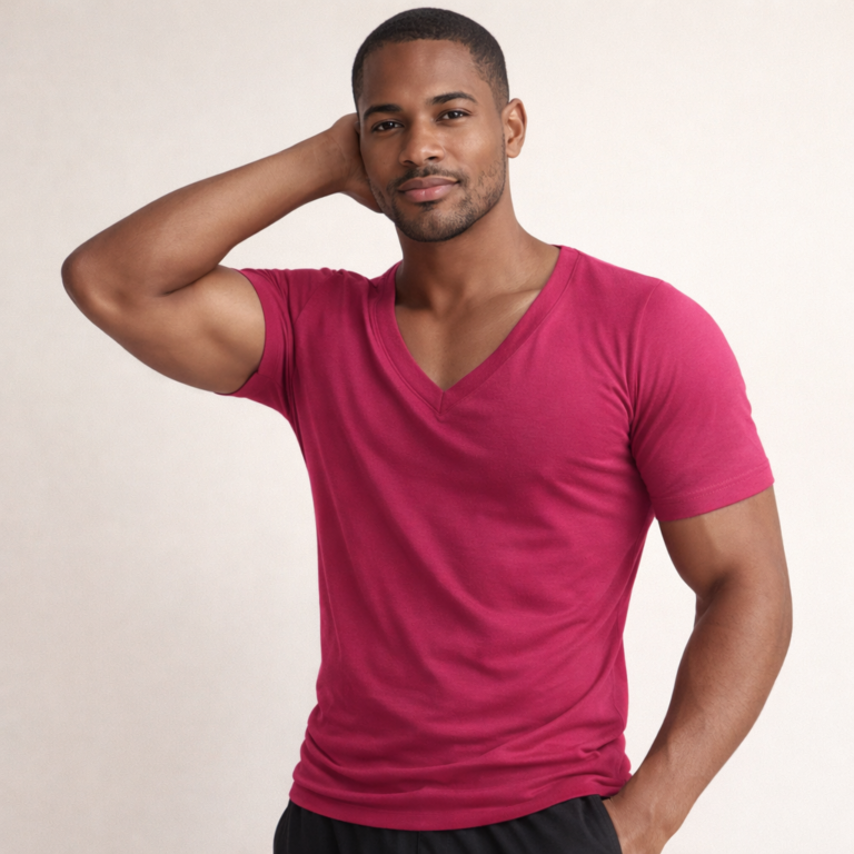 camiseta pink gola v cavada manga curta sjons