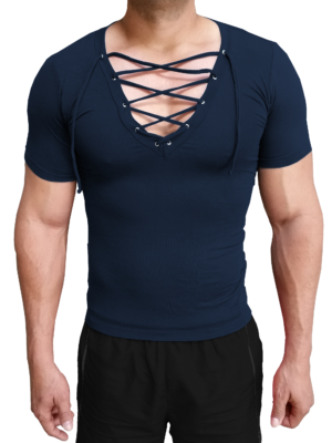 Camiseta Básica Masculina Gola V Funda Com Cordão Manga Curta