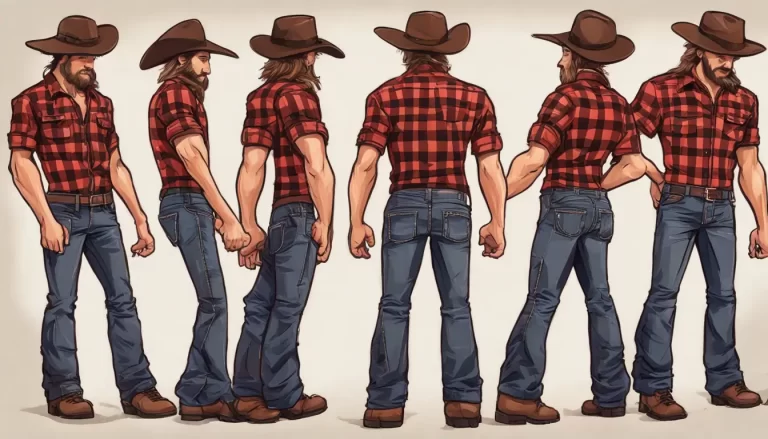 Homem adulto em uma festa junina, vestindo camisa xadrez vermelha e preta, calça jeans e botas de couro, com chapéu de palha e cinto de couro, segurando uma caneca de madeira em frente a uma fogueira,