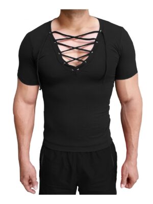 Camiseta Masculina Gola V Funda Com Cordão Manga Curta Sjons