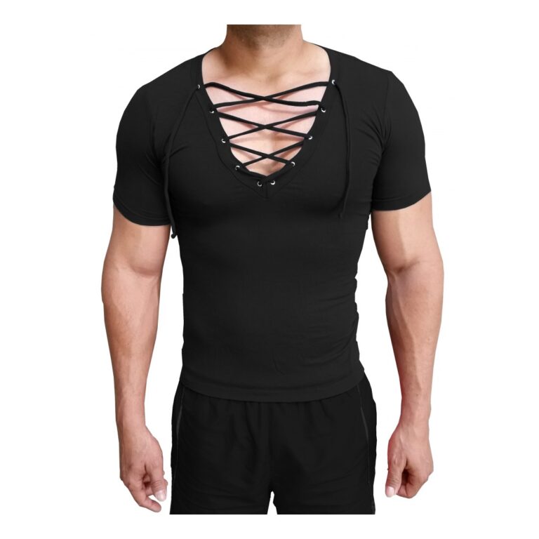 Camiseta Masculina Gola V Funda Com Cordão Manga Curta Sjons