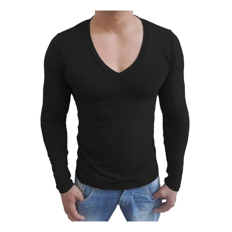 Camiseta Masculina Gola V Funda Manga Longa