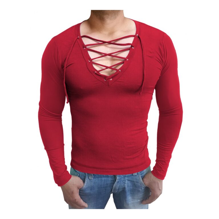 Camiseta Masculina Gola V Com Cordao Manga Longa