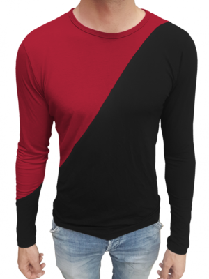 Camiseta Gola Redonda Vies Duas Cores Manga Longa Sjons (Diagonal, detalhe na manga)