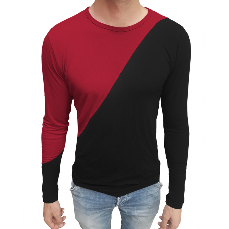 Camiseta Gola Redonda Vies Duas Cores Manga Longa Sjons (Diagonal, detalhe na manga)