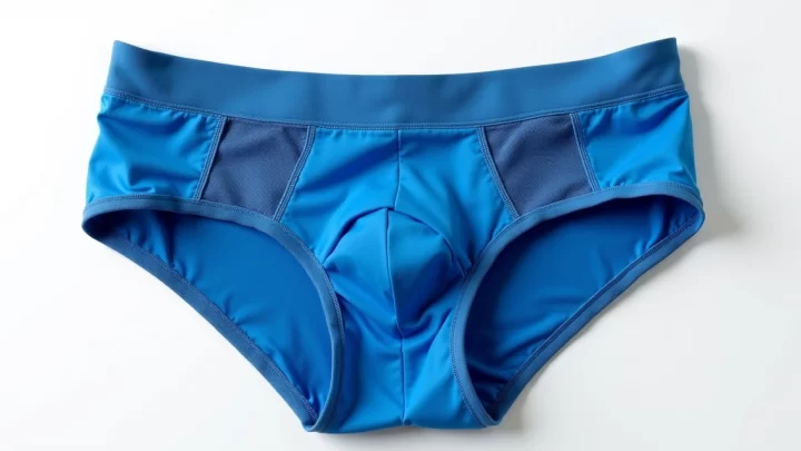 Cueca boxer azul em tecido técnico para academia sobre fundo branco