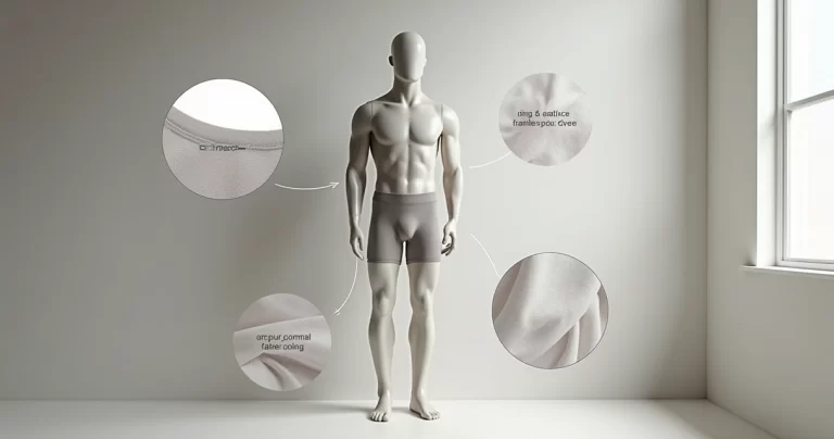 Cueca boxer longa masculina em tecido respirável com design moderno em fundo neutro