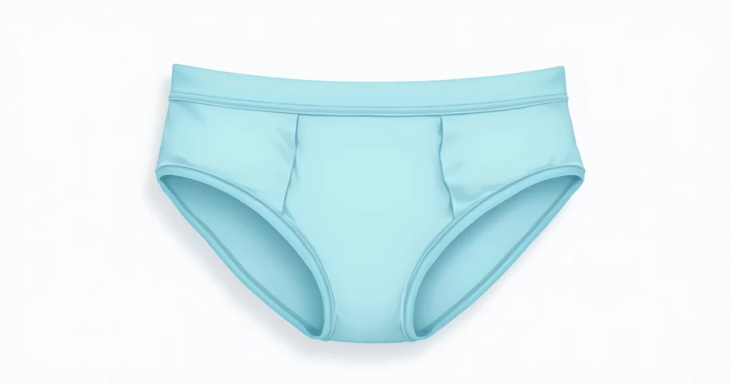 Cueca masculina azul clara dobrada com tecido macio sobre fundo branco
