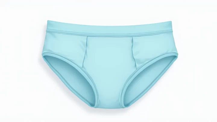 Cueca masculina azul clara dobrada com tecido macio sobre fundo branco