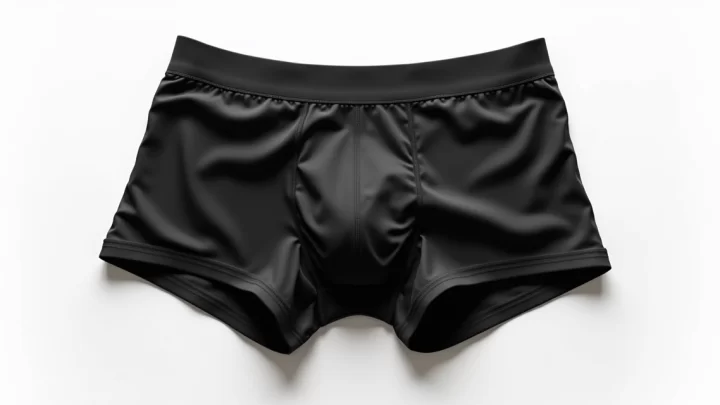 Cueca boxer preta com tecido tecnológico para academia sobre fundo branco