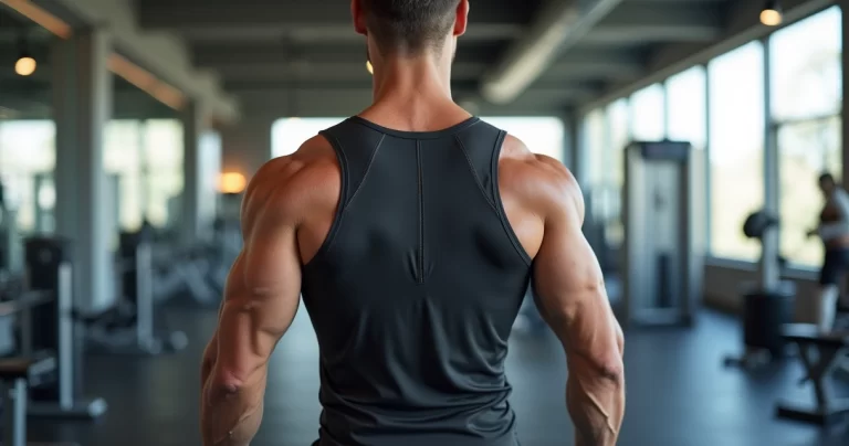 Homem usando regata masculina para academia durante treino intenso em ambiente moderno