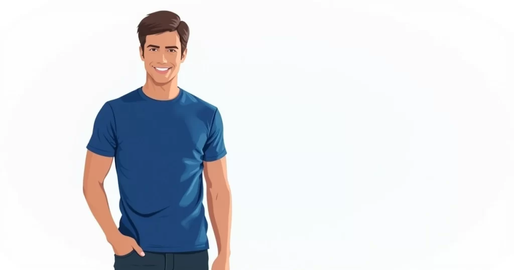 Homem vestindo camiseta de viscolycra azul em fundo branco minimalista