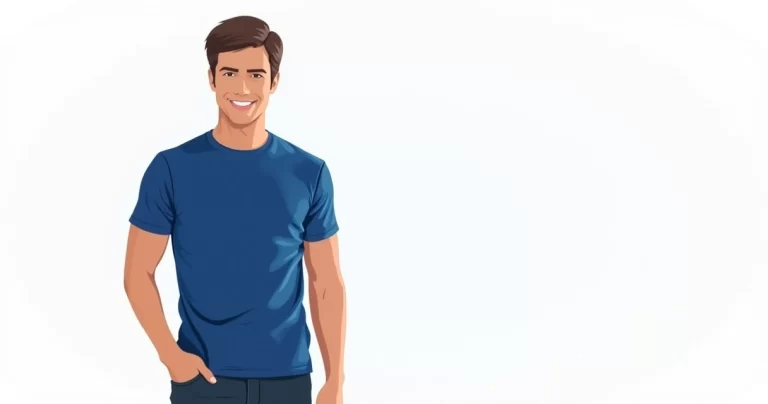 Homem vestindo camiseta de viscolycra azul em fundo branco minimalista