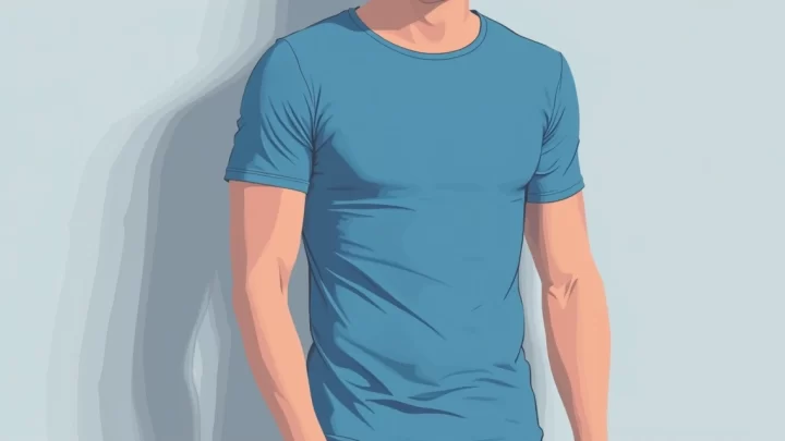 Homem vestindo camiseta justa azul com corte ajustado e tecido leve