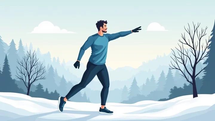 Homem treinando ao ar livre usando roupa fitness adequada para inverno, com blusa de manga longa e calça térmica