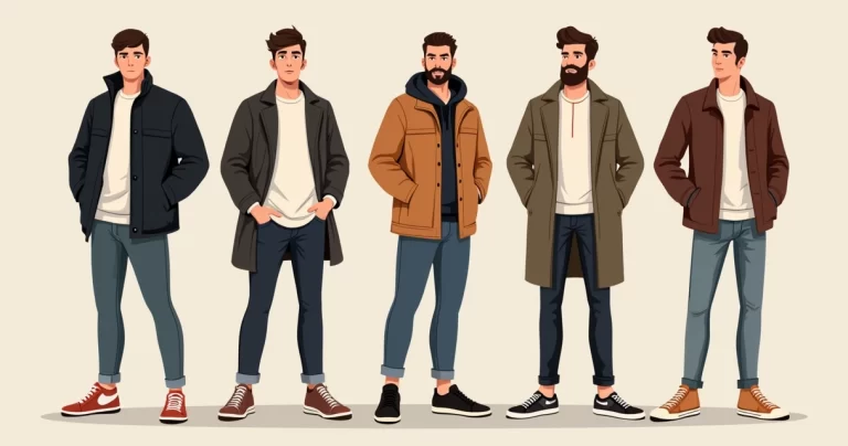 Homem vestindo roupas streetwear masculino para inverno com jaqueta oversized, camiseta henley e calça casual