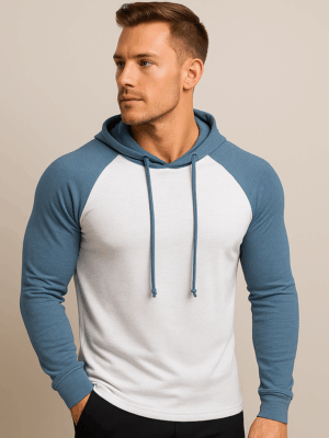 Camiseta Masculina Raglan Capuz Regulagem Manga Longa Algodão Peruano