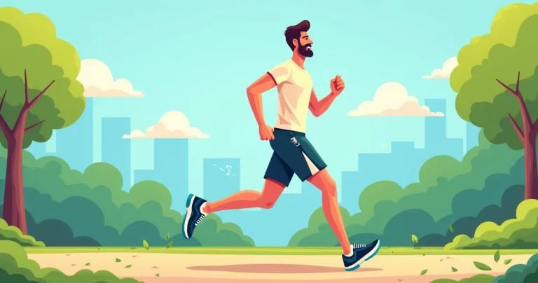 Ilustração flat corporativa de homem correndo usando bermuda esportiva com bolso visível na lateral