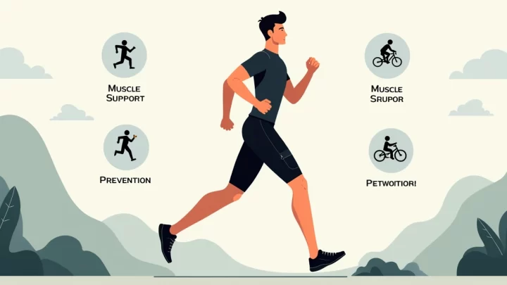 Ilustração corporativa de atleta masculino correndo usando bermuda térmica compressão com bolso, em fundo claro com elementos de corrida e academia