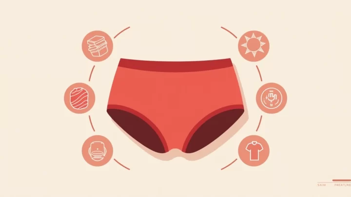 Ilustração corporativa flat de uma calcinha boxer feminina vermelha em destaque sobre fundo claro minimalista
