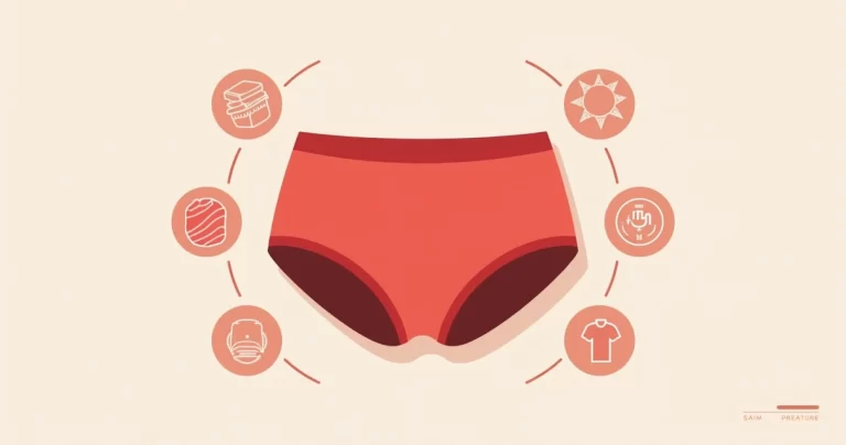 Ilustração corporativa flat de uma calcinha boxer feminina vermelha em destaque sobre fundo claro minimalista