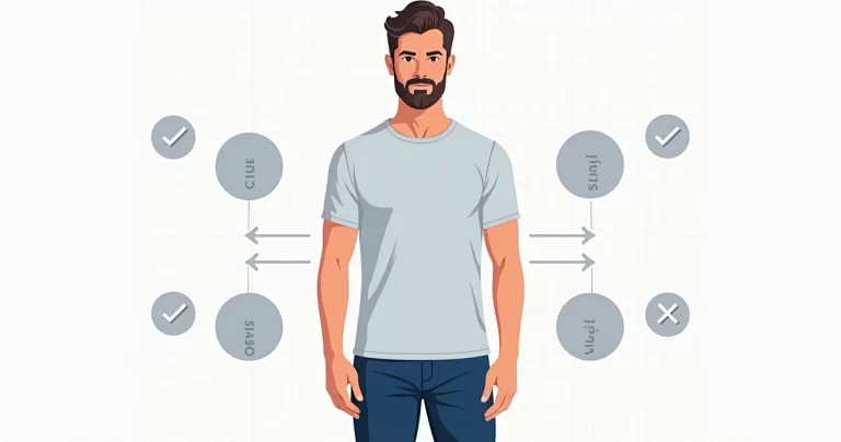 Ilustração corporativa flat mostrando homem com camiseta ajustada masculina que evidencia caimento perfeito no corpo com detalhes de costura e contorno