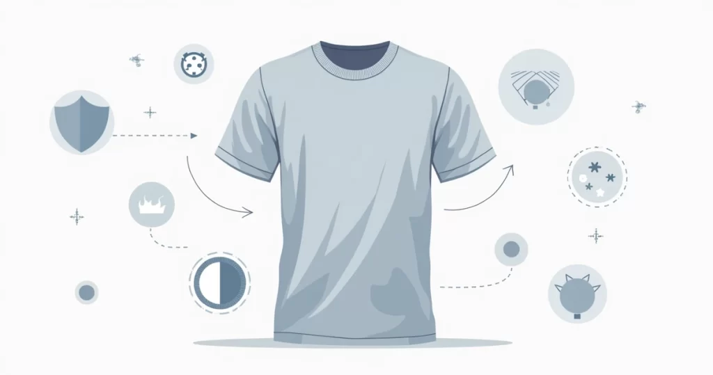 Ilustração corporativa flat de camiseta masculina lisa de algodão em fundo branco, destacando conforto e versatilidade