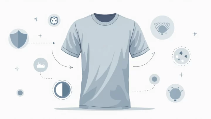 Ilustração corporativa flat de camiseta masculina lisa de algodão em fundo branco, destacando conforto e versatilidade