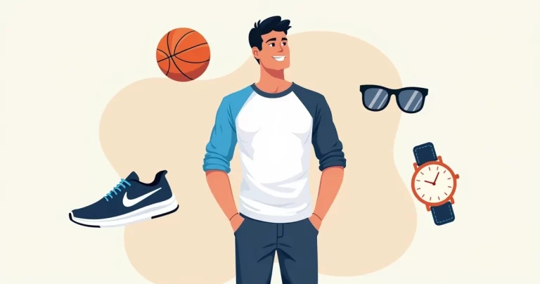 Homem vestindo camiseta raglan masculina em cores contrastantes, em um fundo minimalista com elementos esportivos e casuais