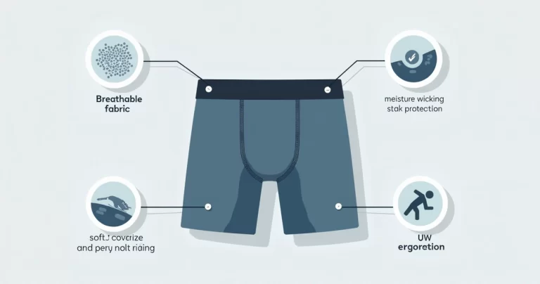 Ilustração corporativa plana de cueca boxer longa com detalhes confortáveis, tecido respirável e proteção contra assaduras