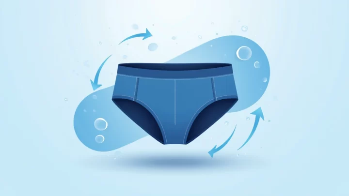 Ilustração corporativa plana de cueca boxer em microfibra mostrando detalhes do tecido respirável e caimento
