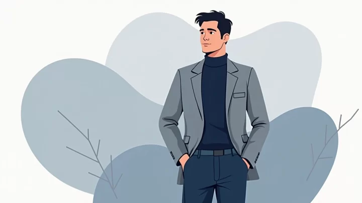 Homem vestindo camiseta gola alta masculina em look de inverno casual