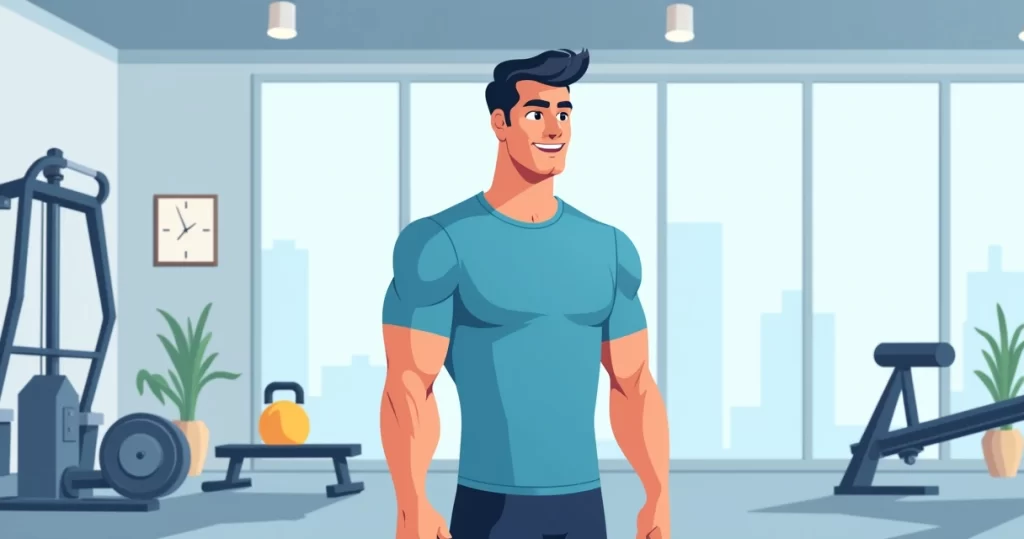 Homem usando camiseta masculina academia em ambiente de treino com pesos e acessórios de ginástica