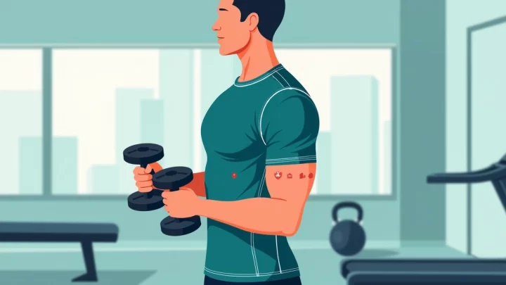 Homem treinando na academia com camiseta esportiva de costuras reforçadas e confortáveis