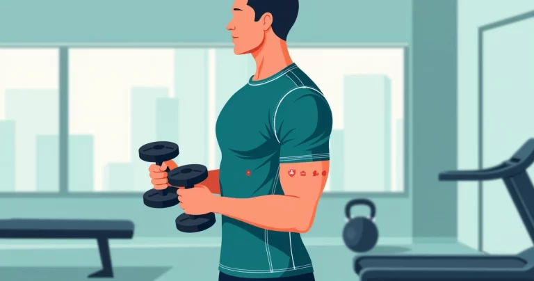 Homem treinando na academia com camiseta esportiva de costuras reforçadas e confortáveis